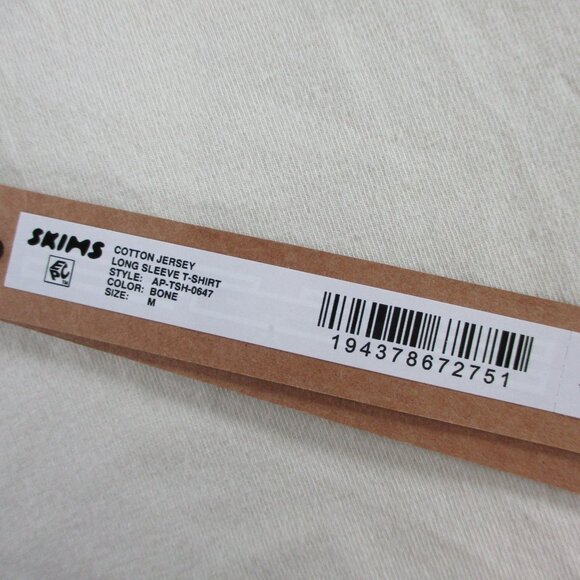 SKIMS Cotton Jersey Long Sleeve T Shirt Womens Medium Bone Casual Stretch NWT - Picture 4 of 9